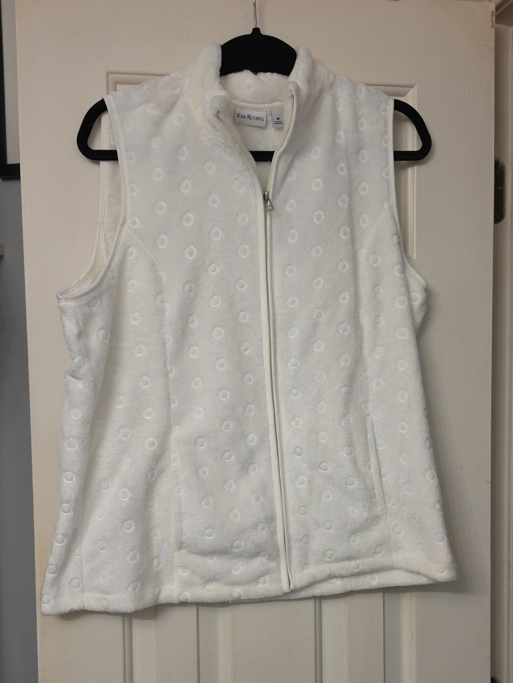 Kim Rogers White Fleece Zip Front Sleeveless Vest